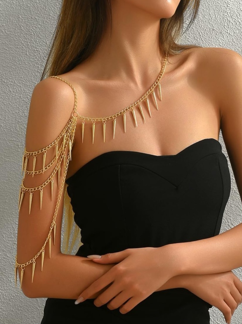 Gold Spike Shoulder Chain Jewelry Arm Cuff Luxury Body Jewelry